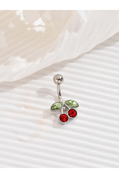 Choice حلقة سرة فضية عيار 14 مطلية بالذهب عيار 18 قيراطًا بتصميم كرزة لطيفة ل...