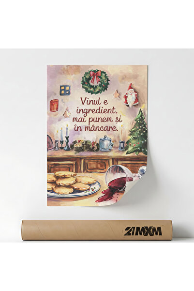 21mxm Poster 'Vinul este ingredient' Pe Panza Mata – Design Minimalist Bucata...