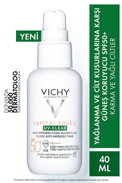 Vichy Capital Soleil Uv Clear Spf50 Yüz Güneş Kremi 40 ml - Karma Ve Yağlı Ci...