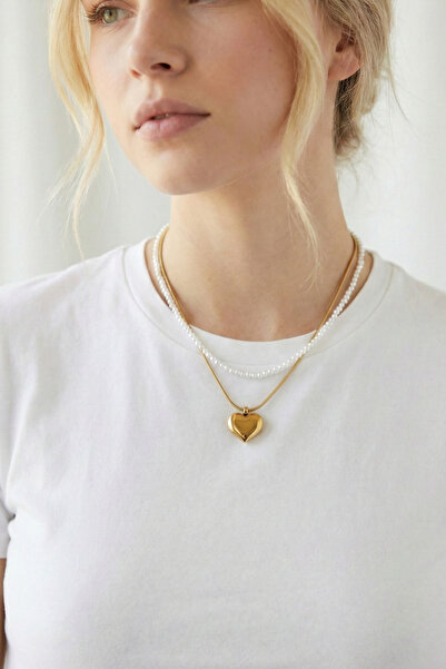 JewelsofHope İncili ve Ayna Plaka Kalp Motifli 316L Çelik Kadın Kolye - Karar...