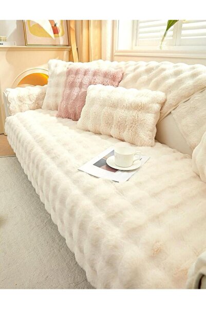 BALADI HOME ekru Kalın Peluş Baklava 3.3.1.1 Koltuk Örtüsü Sadece Oturma Alan...