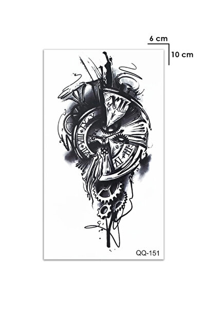 BiWini Gerçek Dövme Görünümlü Saat Modelli 3 Boyutlu Tattoo, Erkek Geçici Dövme