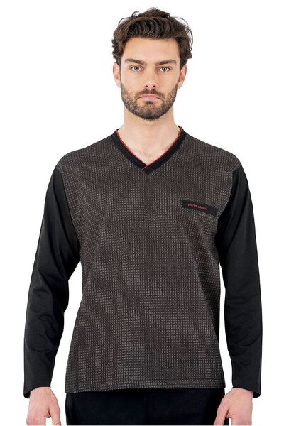 Pierre Cardin 6058 Ανδρικό Σετ Πιτζάμες με μακρυμάνικο V λαιμόκοψη-Μαύρο
