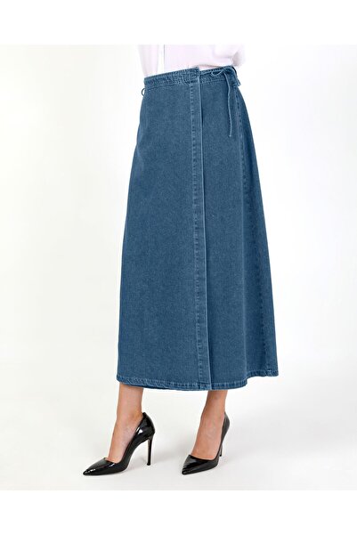 VELLICHOR Tie-Up Denim Skirt - Light Blue