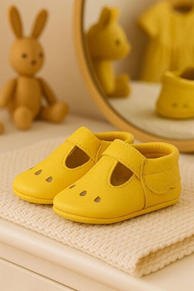 hapshoe Bubbles Hakiki Deri Sarı Lastikli Bebek Patik