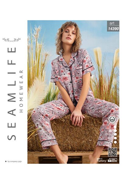 seamlife SET DE PIJAMASĂ DE CAMĂȘĂ ȚESUTĂ DĂMÂNĂ MÂNECĂ SCURTĂ