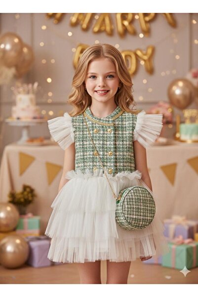 Hilal Akıncı Kids Дівчача сукня з тюлевою спідницею та рукавами з тюлю, капел...