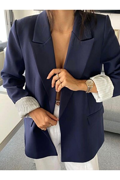 SİBELİZE Premium Kalite Marin Astarlı Double Kumaş Blazer Ceket Lacivert