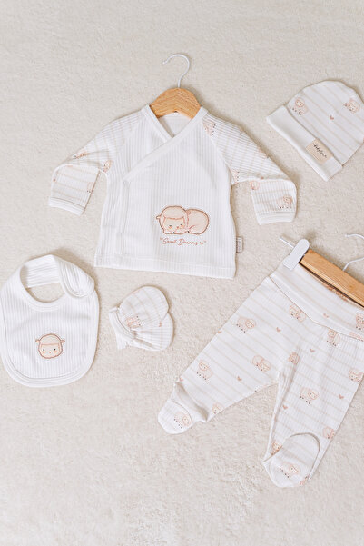 BABYLİM Kalpli Kuzucuklar Hastane Çıkışı %100 Pamuk Unisex Bebek 0-3 AY Yenid...