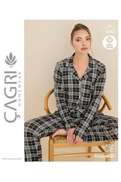 Çağrı Ženska Viskoza pidžama sa dugim rukavima i kopčanjem