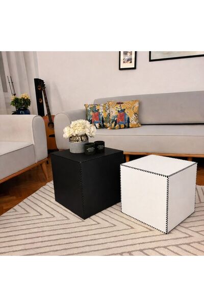 MK Design SİYAH VE BEYAZ Küp kare yan sehpa - orta sehpa - konsept sehpa modü...
