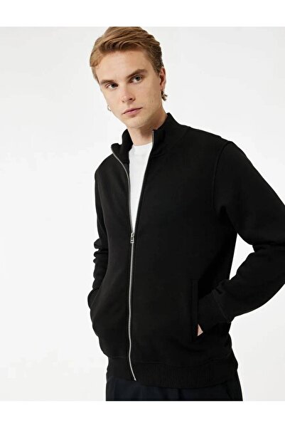 Koton Základní mikina na zip s dlouhým rukávem a kapsou