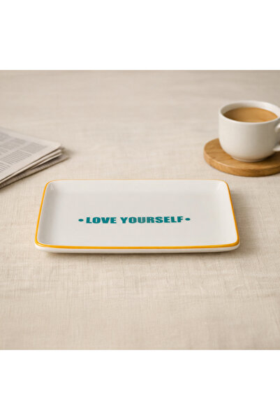 Evidea Kitchen Love Yourself Servis Tabağı - Yeşil / Sarı - 13x18 cm