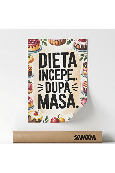 21mxm Poster 'Dieta Incepe dupa Masa' Pe Panza Mata – Design Minimalist Bucat...