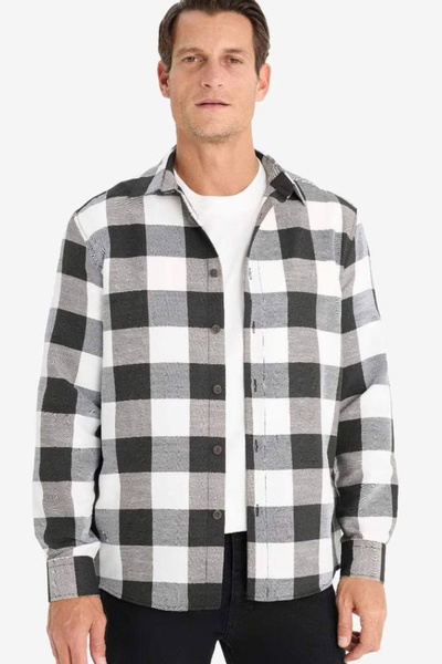 DeFacto Μακρυμάνικο πουκάμισο με κανονική εφαρμογή με λαιμόκοψη βαμβακερό καρ...