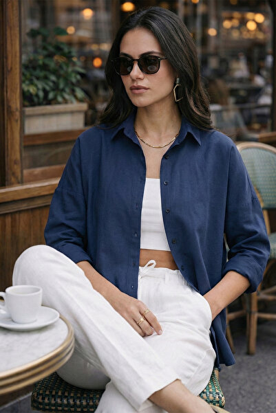 Lela قميص قطني مخلوط بقصة عادية 6772418