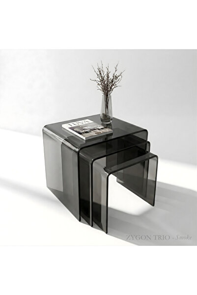 TUVA ZYGON TRIO | Üçlü Şeffaf Pleksi Zigon Sehpa Modern Akrilik Tasarım İç İç...