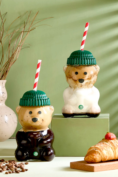 Kitchen Life 2-Pack Bearista Glass Cold Drink Cup with Teddy Bear Design 591ml