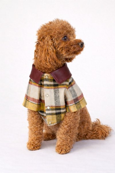 VERAPAWS Small Breed Yellow Plaid Dog Shirt with Burgundy Leather Detail – Stylish, Comfortable, Dog Apparel for Small Breeds