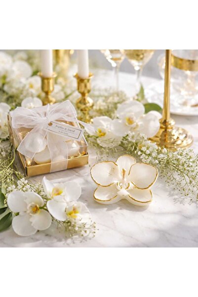 Hediyelik Mumlar Design By Ece Gold Kenar Orkide Mum, Nikah Şekeri, Doğum, Sü...