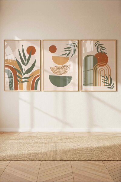 Buka Shops Modern Bohem Duvar Dekoru 3 Parça Tablo Seti Çerçeveli Renk Seçenekli