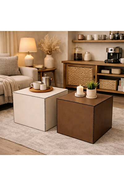 MK Design Kahve ve krem rengi Küp yan sehpa - orta sehpa - konsept sehpa modü...