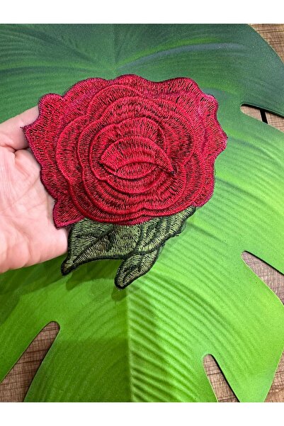 Gönülden Tasarım Aplicație brodată în relief cu trandafir roșu, 17x11 cm