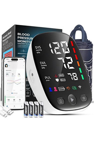 QuTek Πιεσόμετρο βραχίονα, Bluetooth, Οθόνη LCD με μεγάλους χαρακτήρες, Περιχ...