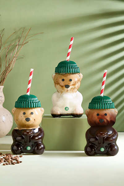 Kitchen Life 3-Pack Bearista Glass Cold Drink Cup with Teddy Bear Design 591ml