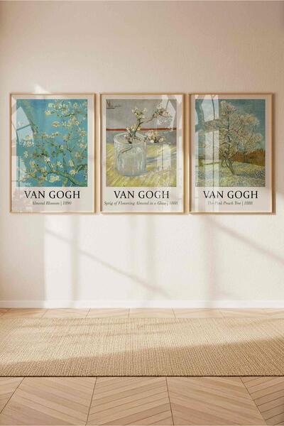 Buka Shops Van Gogh Badem Çiçeği Serisi 3'lü Tablo Seti Çerçeveli Renk Seçenekli