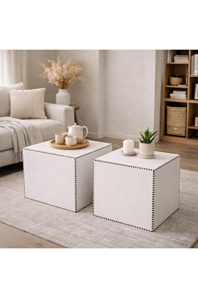 MK Design Beyaz Küp kare yan sehpa - orta sehpa - konsept sehpa modüler 2 li ...