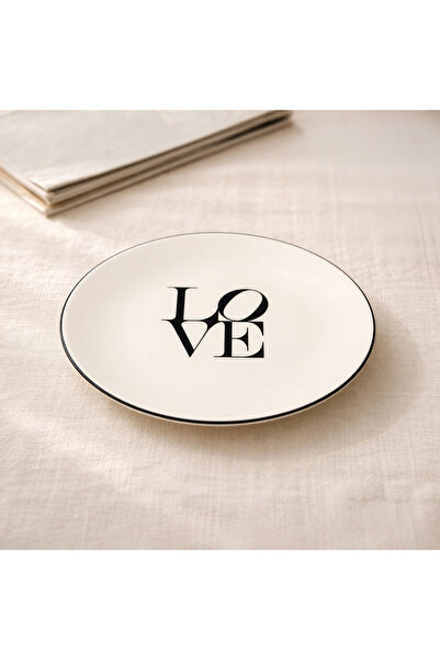Evidea Kitchen Bold Heart Porselen Tatlı Tabağı - Siyah / Beyaz - 19 cm