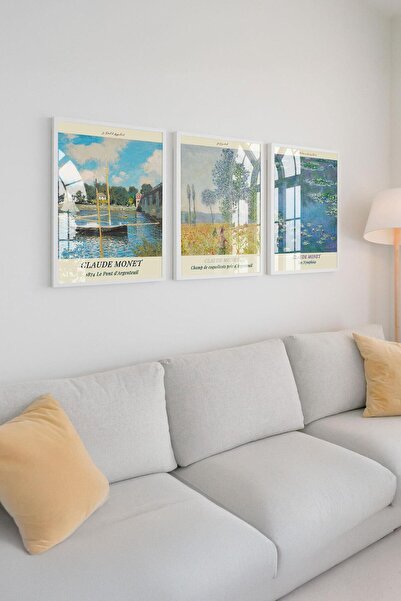 Buka Shops Claude Monet 3'lü Çerçeveli Tablo Setii Çerçeveli Renk Seçenekli