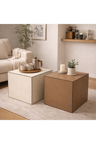 MK Design Ekru ve KAPİCUNO Küp sehpa - yan - orta sehpa - konsept sehpa modül...