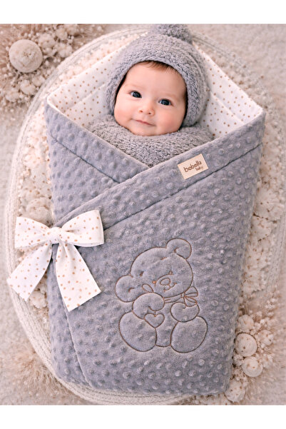 Bebella Gri Kız/erkek Nohut Bebek Battaniyesi & Kundağı Ayıcık İşlemeli Hasta...