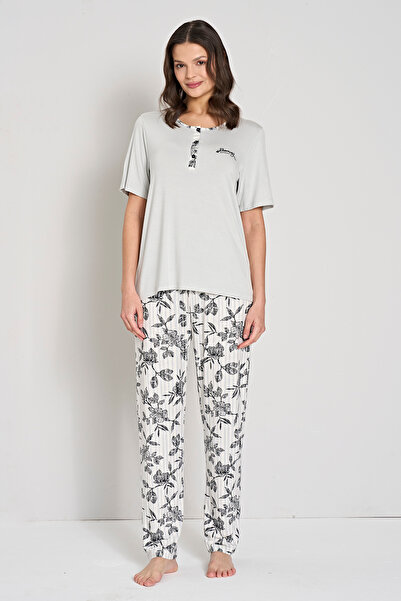 Pijadore Ženski okrugla kragna šest Cvetni dezen pidžama set