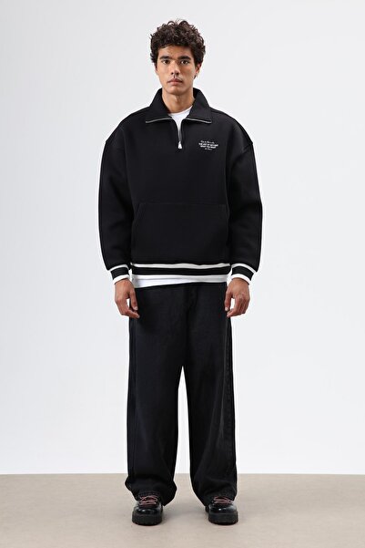 VAMOSCLO سويت شيرت بولو كبير الحجم باللون الأسود