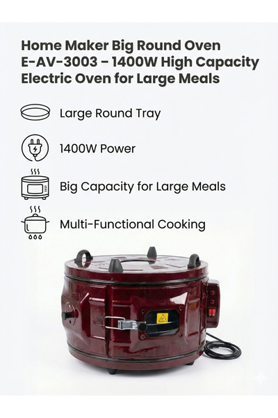 HOME MAKER فرن دائري كبير E-AV-3003 – فرن كهربائي عالي السعة بقدرة 1400 واط ل...