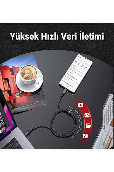 Acefast C1-03 Pd Type-c To Type-c 60w 3a Örgülü Hızlı Şarj Ve Data Kablosu 1.2 Metre Siyah