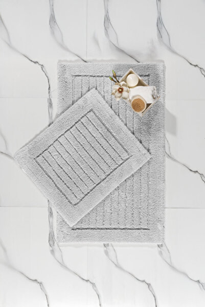 Elart Luin Bathroom Rug Set Cotton 2 Pieces (60X100 cm) Gray