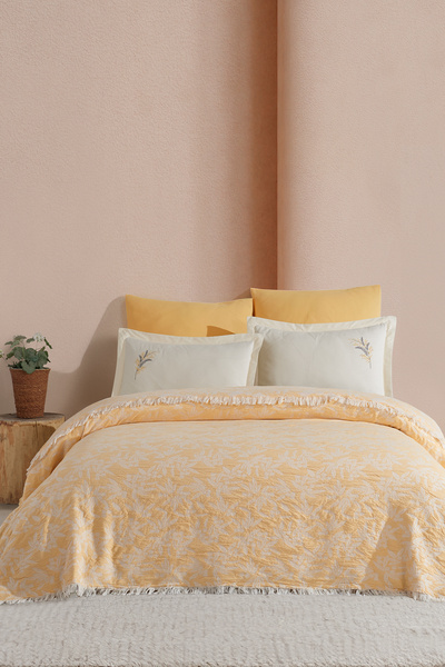Elart Tina Pike Bedspread Double Size 100% Cotton (220X240 cm) Yellow