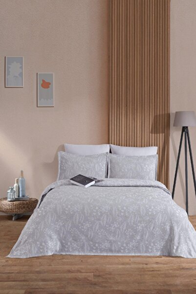 Elart غطاء سرير موكا مزدوج بمظهر الكتان 3 قطع (240×230 سم) رمادي