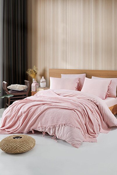 Elart طقم غطاء لحاف جلو بيكيه 5 قطع (220x240 سم) وردي فاتح