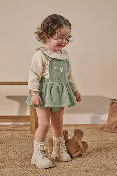 Minipodyum فستان سالوبيت للفتيات الصغيرات لعيد الفطر مع تطريز على القميص