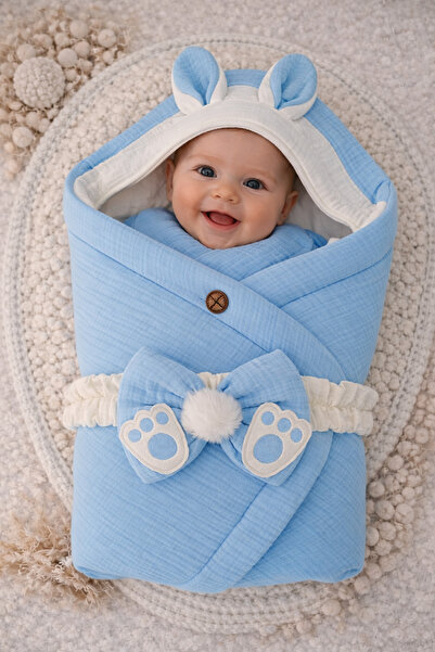 Tomuycuk بطانية أطفال زرقاء من الموسلين مكونة من 4 طبقات مصنوعة من القطن بنسب...