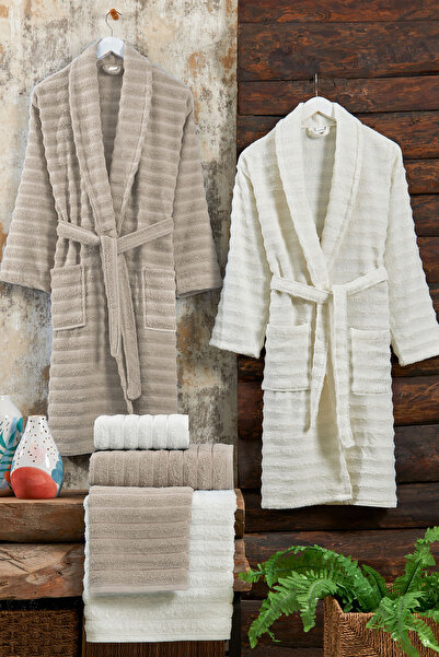 Elart Soft Bathrobe Family Set 6 Pieces (70X135 cm) Beige-Cream