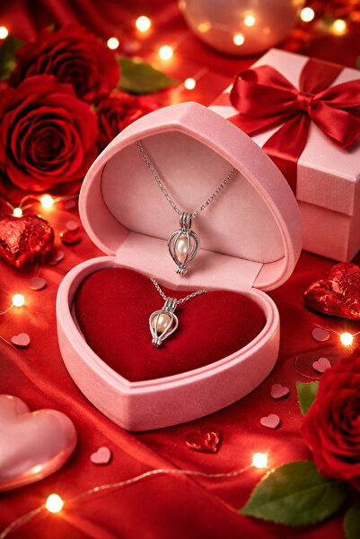 BESMYAR JEWELS İstiridye İçinde Gerçek İnci Kolye-Kafesli İnci Kolye Seti-Sev...