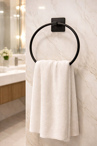BEYZANA Yapışkanlı Yuvarlak Siyah Halka Havluluk, Havlu Asacağı