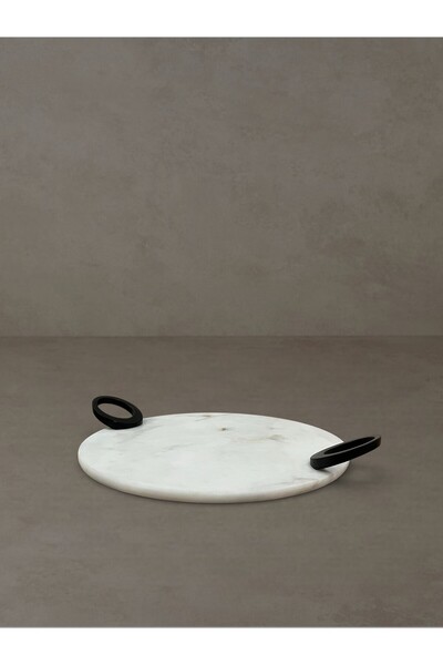 FARALYAHOME Mermer 28 Cm Yuvarlak Dekoratif Söz Nişan Tepsisi Beyaz-alyans Siyah