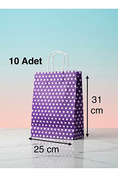 e Erta Mor Benekli Kraft Çanta 25x31 Cm 10 Adet Hediye Poşeti , Hediye Paketi...